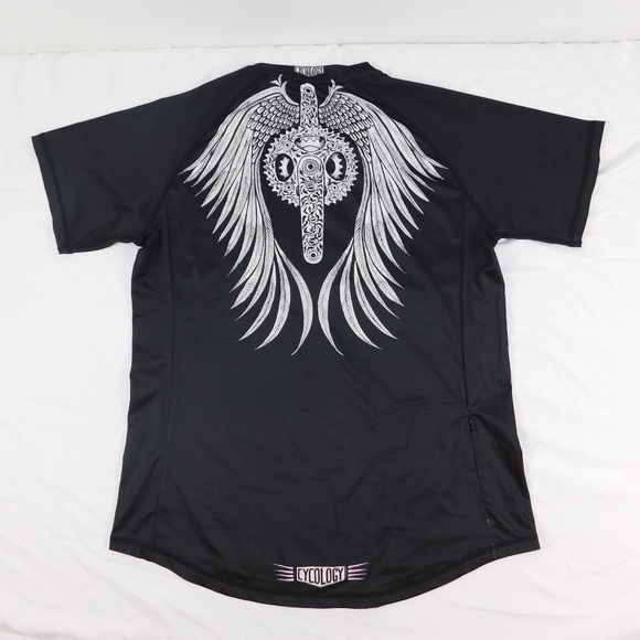 Cycology Performance MTB Short Sleeve Jersey – Black with Winged Gear Graphic - Picture 7 of 7
